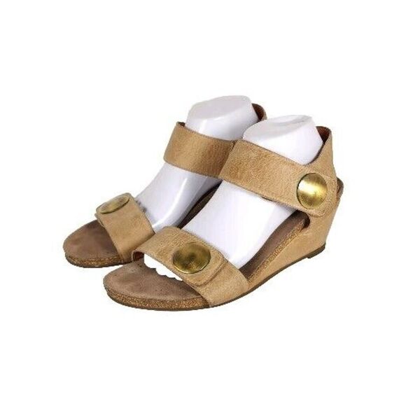 Taos Women’s Carousel 2 EU41 US 10-10,5 Tan Leather Wedge Strappy Sandal Shoes - Picture 1 of 16
